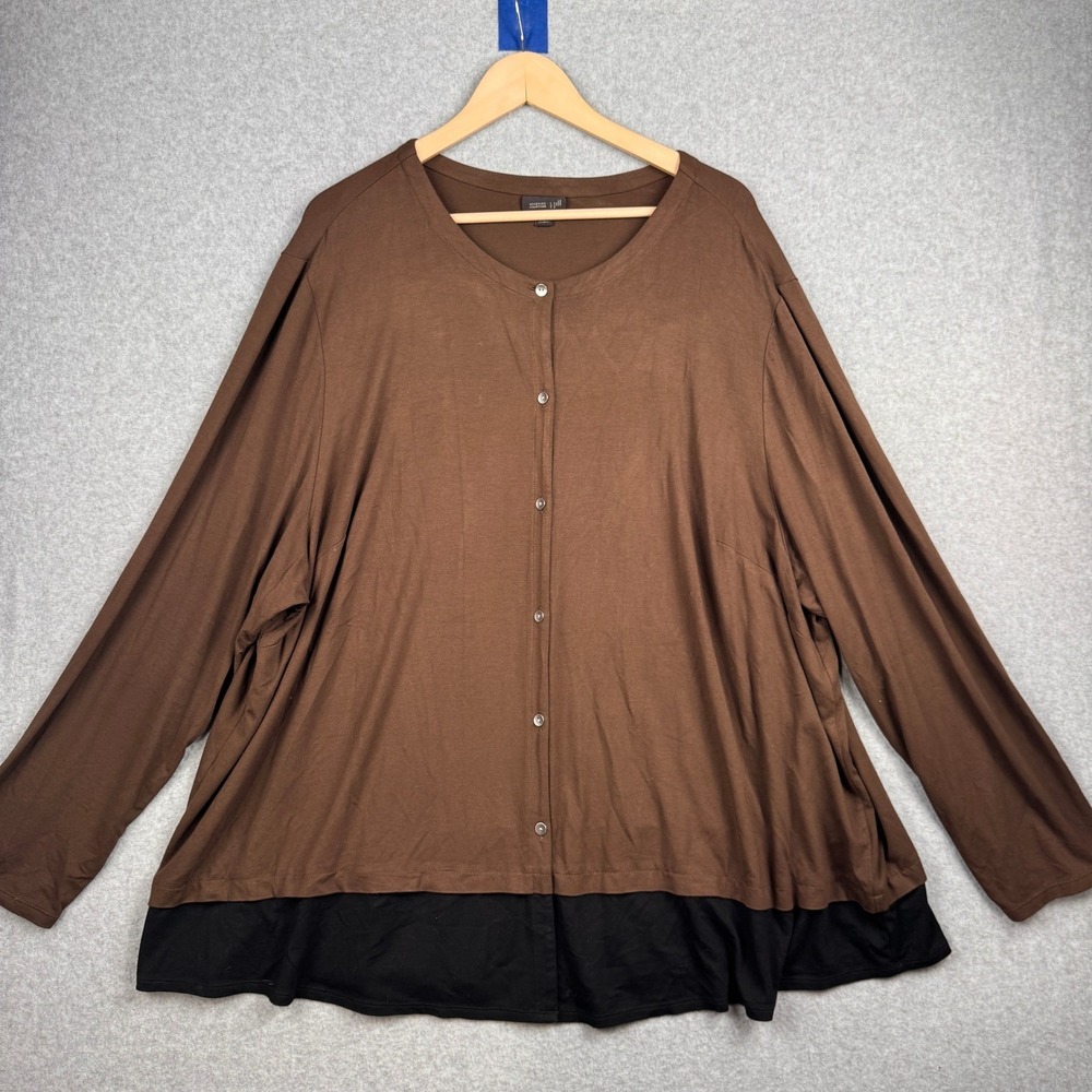 J Jill Cardigan Womens 4X Brown Black Wearever‎ Button Front Tunic Stretch Rayon